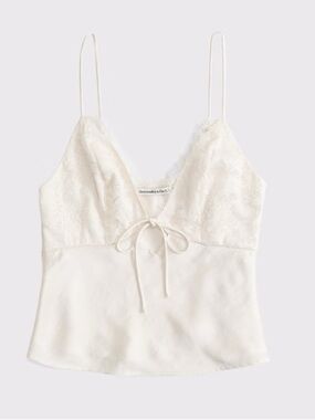 Abercrombie & Fitch Ivory Lace-Trim Satin Cami